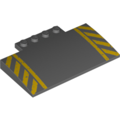 dark bluish gray slope curved 5 x 8 x 2 3 with 4 studs with yellow danger stripes pattern