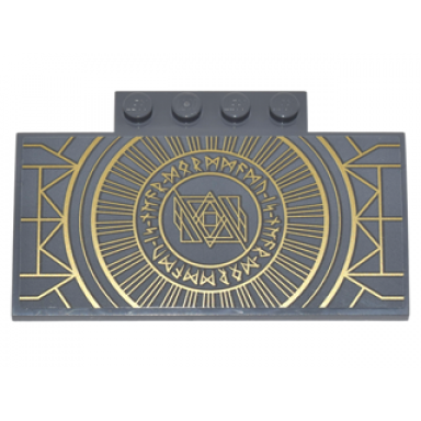 dark bluish gray slope curved 5 x 8 x 2 3 with 4 studs with geometric lines large circle runes and diamond shape pattern sticker - set 76060