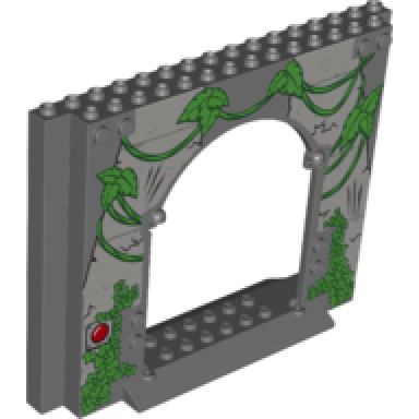 dark bluish gray panel 4 x 16 x 10 with leaves vines and red button pattern