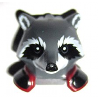 dark bluish gray minifigure head modified raccoon with dark red and black shoulder pads pattern rocket