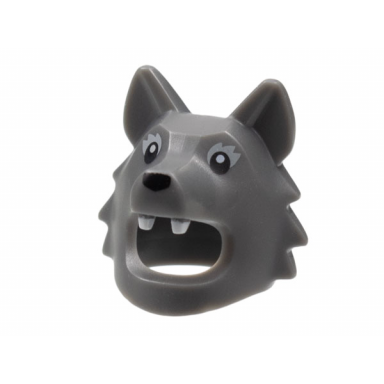 dark bluish gray minifigure headgear head cover costume wolf dog with black eyes and nose and white teeth pattern