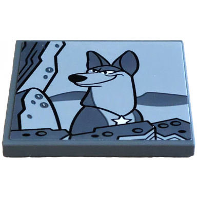 dark bluish gray tile 4 x 4 with tv screen with dog thunderbolt between rocks on light bluish gray background pattern sticker - set 43271
