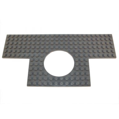 dark bluish gray plate modified 12 x 24 with 6 x 6 square cutouts at 2 corners and 6 x 6 round cutout