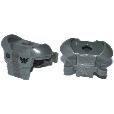 dark bluish gray minifigure armor space with shoulder protection and 2 clips with galaxy squad logos and silver stripe pattern