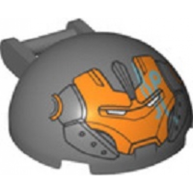 dark bluish gray windscreen 4 x 4 x 1 2 3 canopy half sphere with bar handle and orange iron man face pattern
