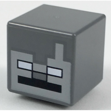 dark bluish gray minifigure head modified cube with pixelated light bluish gray face white eyes black mouth and nose pattern minecraft stray