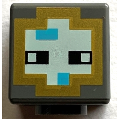 dark bluish gray minifigure head modified cube with pixelated gold light aqua and medium azure helmet and black eyes pattern minecraft diver