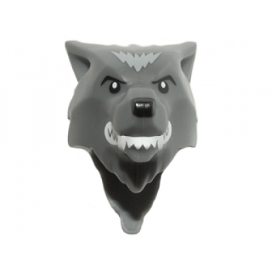 dark bluish gray minifigure head modified wolf smooth hair and brow with black nose and eyebrows white teeth and fangs light bluish gray fur pattern