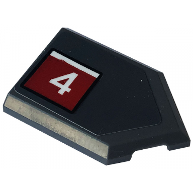 dark bluish gray tile modified 2 x 3 pentagonal with white number 4 in red square pattern model left side sticker - set 76903