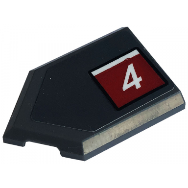 dark bluish gray tile modified 2 x 3 pentagonal with white number 4 in red square pattern model right side sticker - set 76903