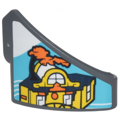 dark bluish gray technic panel curved 10 3 x 3 tapered right with yellow orange white and dark blue ninjago city gardens museum on medium azure background pattern sticker - set 71799