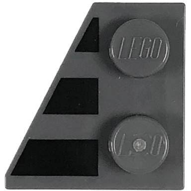 wedge plate 2 x 2 left with 3 black stripes pattern