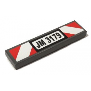 dark bluish gray tile 1 x 4 with black jm 3179 and red and white danger stripes pattern sticker - set 3179