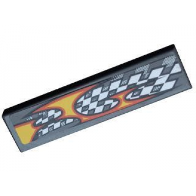dark bluish gray tile 1 x 4 with checkered flag and flame pattern model left side sticker - set 8134
