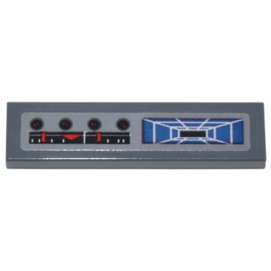 dark bluish gray tile 1 x 4 with control panel and blue target screen pattern sticker - set 7676