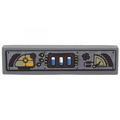 dark bluish gray tile 1 x 4 with gauges display and buttons pattern sticker - set 70010