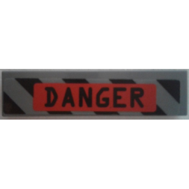 dark bluish gray tile 1 x 4 with danger in red rectangle and black danger stripes pattern sticker - set 70163