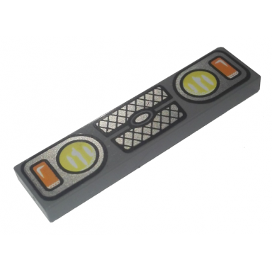 dark bluish gray tile 1 x 4 with yellow and orange headlights and grille pattern