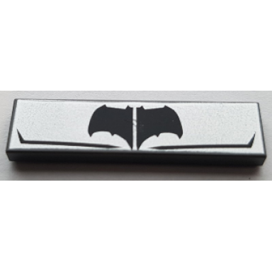 dark bluish gray tile 1 x 4 with black bat symbol and angled lines on silver background pattern brickheadz tactical batman chest