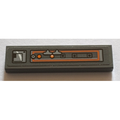 dark bluish gray tile 1 x 4 with gray and orange control panel pattern model right side sticker - set 75144