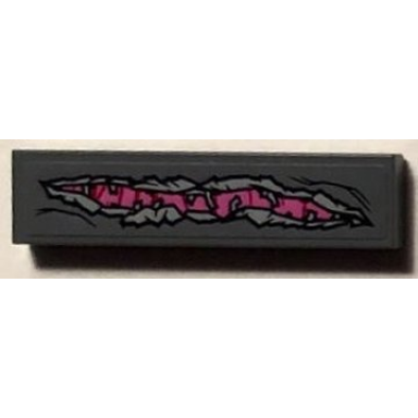 dark bluish gray tile 1 x 4 with long rip exposing bright pink abilisk skin pattern sticker - set 76081