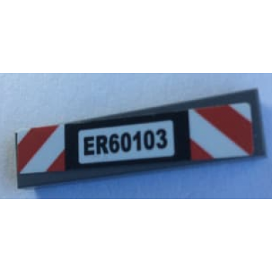dark bluish gray tile 1 x 4 with er60103 and red and white danger stripes pattern sticker - set 60103