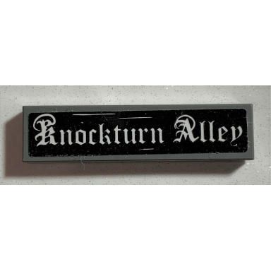 dark bluish gray tile 1 x 4 with white knockturn alley on black background pattern sticker - set 75978