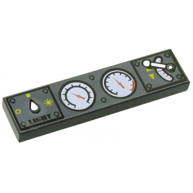 dark bluish gray tile 1 x 4 with light switch 2 white gauges and train throttle pattern
