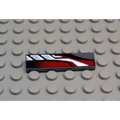 dark bluish gray tile 1 x 4 with sleek silver red and black pattern model right side