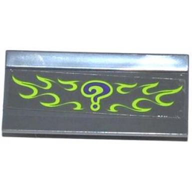 dark bluish gray vehicle spoiler plow blade 6 x 3 with hinge with dark purple question mark and lime flames pattern sticker - set 76012