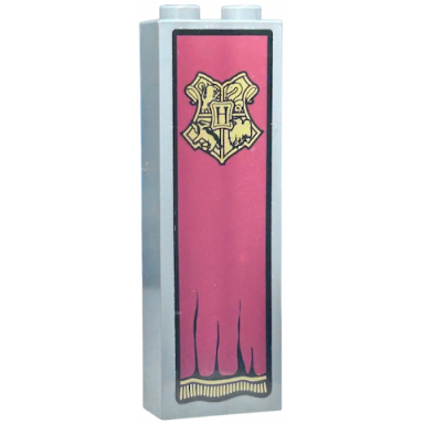dark bluish gray brick 1 x 2 x 5 with gold hogwarts crest on dark red curtain pattern sticker - set 5378
