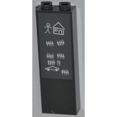 dark bluish gray brick 1 x 2 x 5 with stick figure house car and tally marks pattern sticker - set 7498