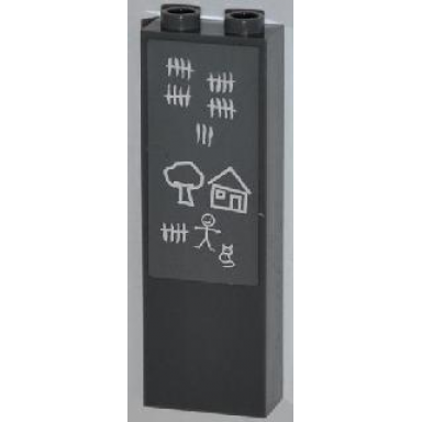dark bluish gray brick 1 x 2 x 5 with stick figure house tree and tally marks pattern sticker - set 7498