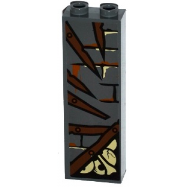 dark bluish gray brick 1 x 2 x 5 with bricks broken wooden boards 5 nails and bones pattern sticker - set 79014
