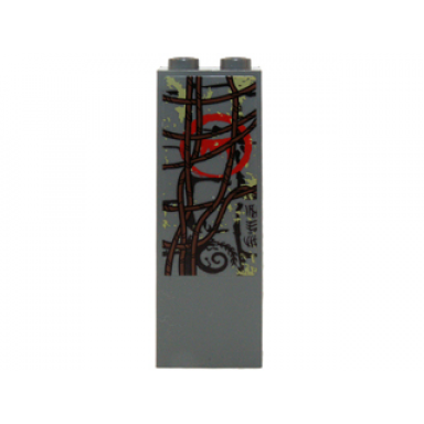 dark bluish gray brick 1 x 2 x 5 with reddish brown vines red teeth symbol and brick wall pattern model left side sticker - set 70014