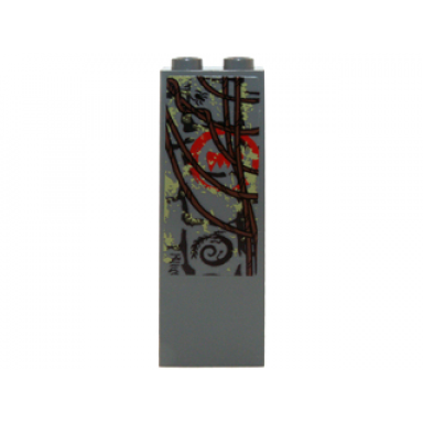 dark bluish gray brick 1 x 2 x 5 with reddish brown vines red teeth symbol and brick wall pattern model right side sticker - set 70014