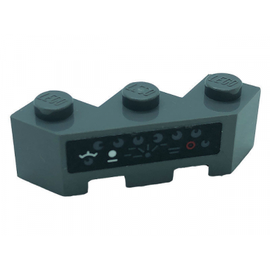 dark bluish gray brick modified facet 3 x 3 with black control panel with buttons and dials pattern sticker - set 76139