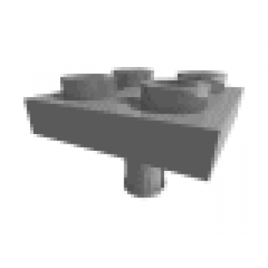 dark bluish gray plate modified 2 x 2 with pin on bottom small holes in plate and locking fingers on underside