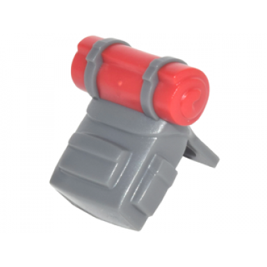 dark bluish gray minifigure backpack with molded red bedroll pattern