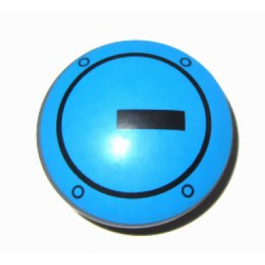 plate round 2 x 2 with rounded bottom boat stud with black circle and rectangle on dark azure background pattern