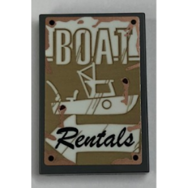 dark bluish gray tile 2 x 3 with boat rentals pattern sticker - set 21310