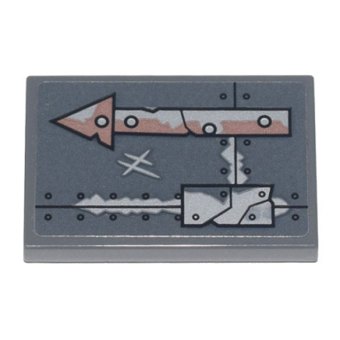 dark bluish gray tile 2 x 3 with copper and silver arrow metal plates seams rivets and dirt pattern sticker - set 70840