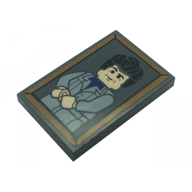 dark bluish gray tile 2 x 3 with cosmo kramer minifigure pattern sticker - set 21328