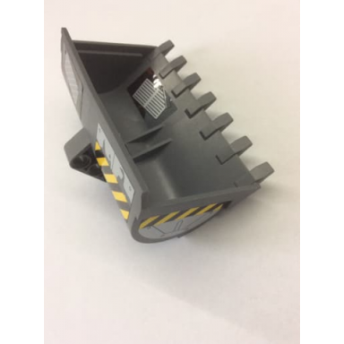 dark bluish gray technic digger bucket 7 x 10 with yellow and black stripes chequerplate and dirt pattern stickers - set 70915