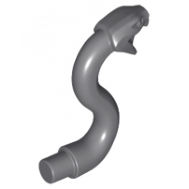 dark bluish gray snake head with open mouth fangs and curved neck with bar