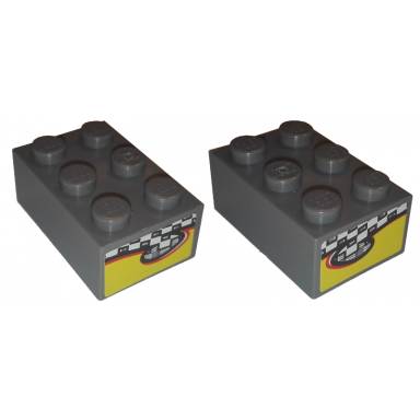 dark bluish gray brick 2 x 3 with checkered flag and flame pattern on both ends stickers - set 8134