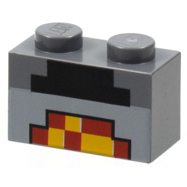 dark bluish gray brick 1 x 2 with minecraft pixelated furnace lit pattern