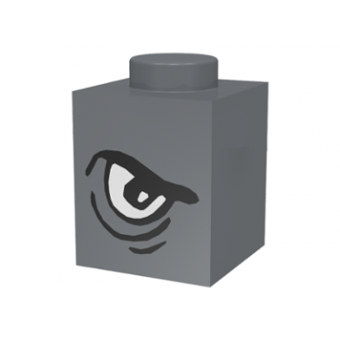 dark bluish gray brick 1 x 1 with angry black eyebrow and white eye right pattern