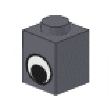 dark bluish gray brick 1 x 1 with black and white eye without pupil pattern