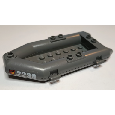 dark bluish gray boat rubber raft small with fire logo badge and white 7239 pattern on both sides stickers - set 7239